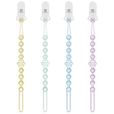 Silicone Pacifier Clip Holder with One-Piece Beads, 4 Packs Soft Flexible and Ru