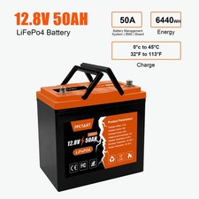 12V 50Ah Lithium Battery LiFePO4 Rechargeable 4500 Deep Cycle BMS For Home RV