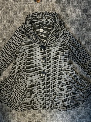 Ali Miles black/grey avant garde textured mod cardigan stand up collar M-XL
