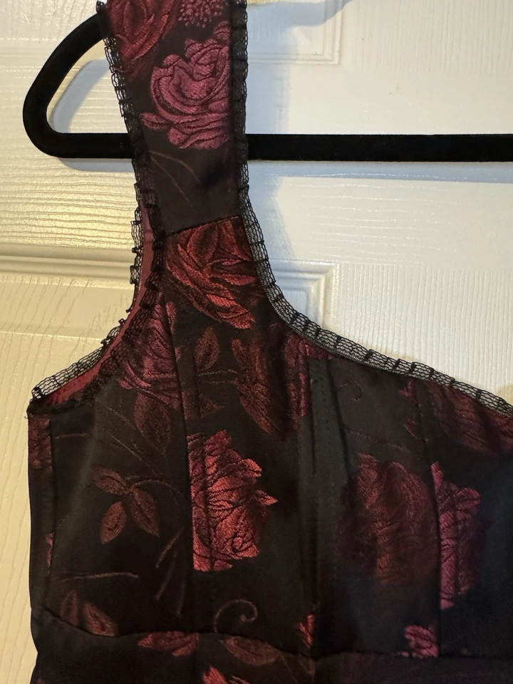 Nanette Lepore Vintage Corset Dress 10 Ruby Red Black Roses Whimsigoth Y2K - Image 3 of 4