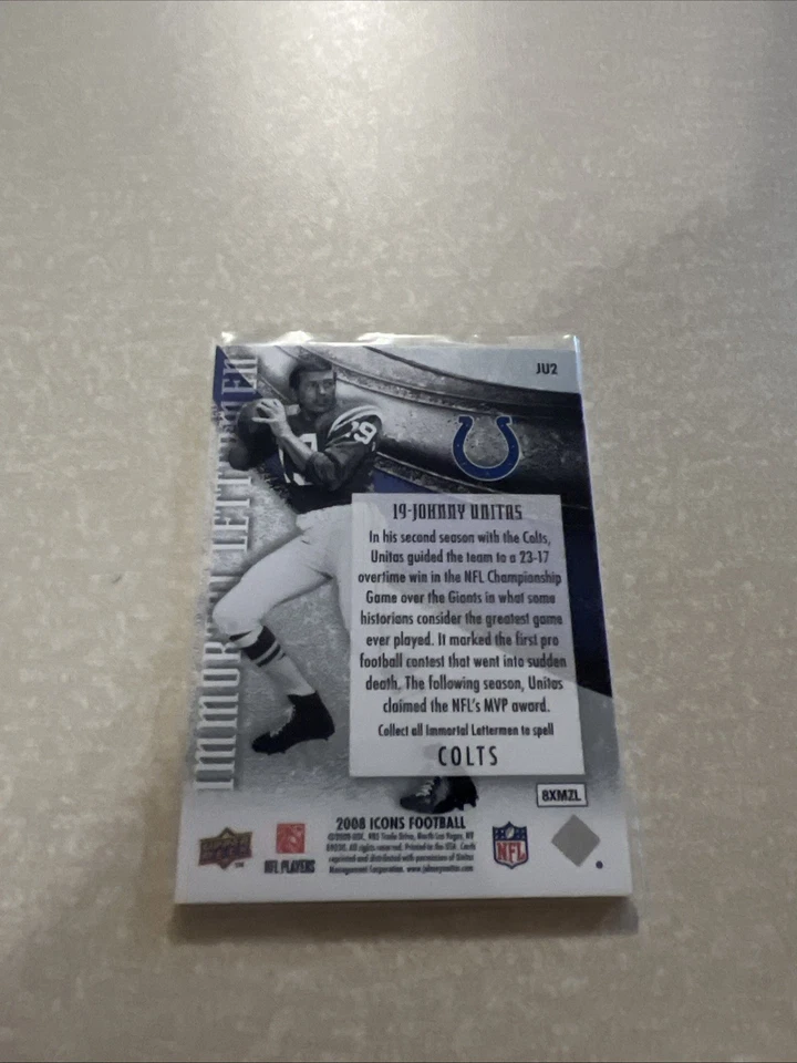 2008 Upper Deck Icons Immortal Lettermen Johnny Unitas #JU2 Team Names /88 “T” - Image 3 of 3