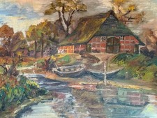 NORDDEUTSCHE BAUERNKATE AM WEIHER……. ÖLGEMÄLDE UM  1900 …