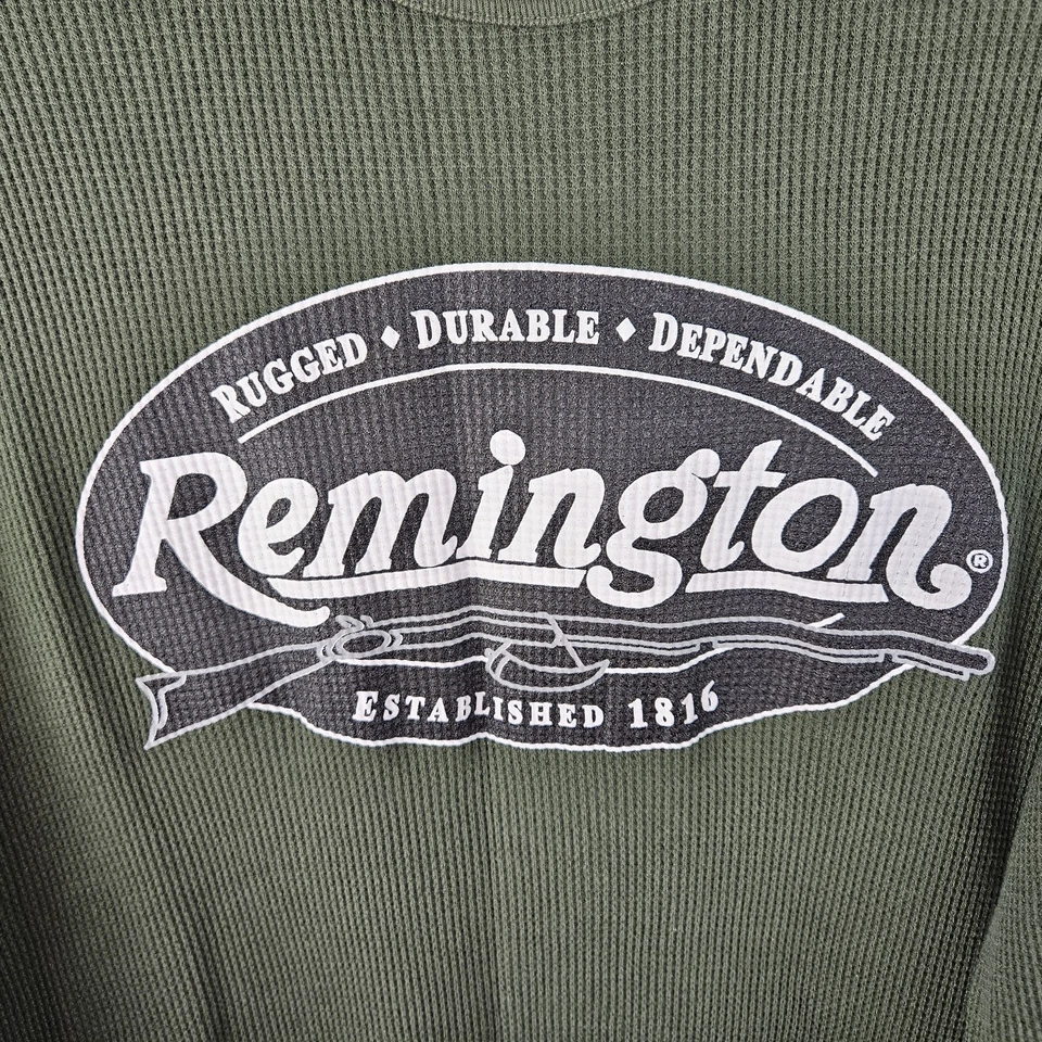 Camisa waffle masculina manga longa Remington armas de fogo grande térmica verde gráfico - Imagem 2 de 4