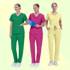 Unisex Medical Scrub Set - Comfort V-Neck Top  Straight Leg Pants