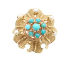 14K GOLD Vintage Ring Turquoise & Pearls Victorian Solid Cocktail Sz 6.75 GR107