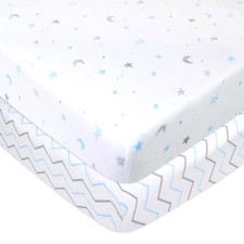 2 Pack 100 Natural Cotton Fitted Pack and Play Sheets 39" X 27" - Soft Breath