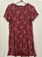 Fat Face Red Paisley Print T-Shirt Dress Short Sleeve Pockets Womens UK 12