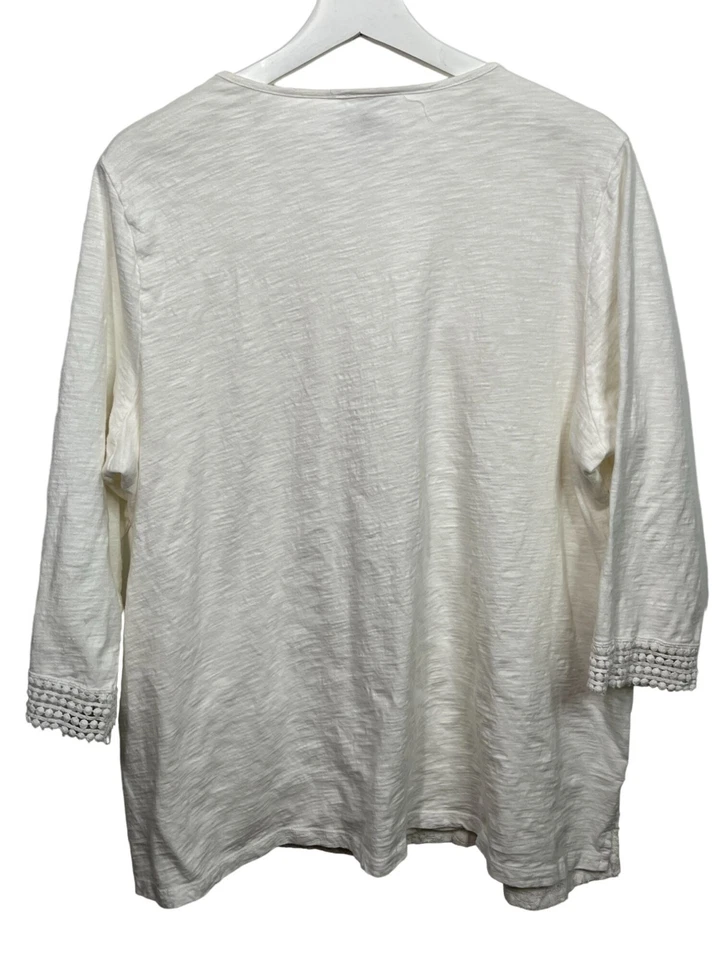 Jennifer Moore Top Plus 2X Lace Peasant Blouse White Cream Textured Boho - Image 2 of 4