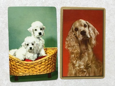Vintage (2) Drawn Dogs Puppies Cute Faces Single Swap Playing Card PC821