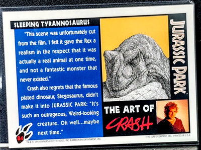 1993 Topps Universal Studios Jurassic Park Sleeping Tyrannosaurus