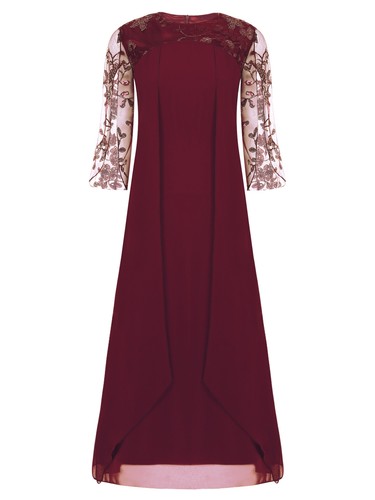 Women Chiffon Guest Dress Zipper  Elegant Round Collar Embroidery Sparkly Sequin - Bild 22 von 63