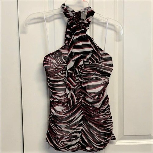 Express Black Red White Striped Lined Sheer Halter Top Size S