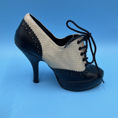 "Tacones Pin Up Couture Cutiepie-14 con cordones para mujer beige/negro de cuero 4,5""" - Imagen 8 de 12