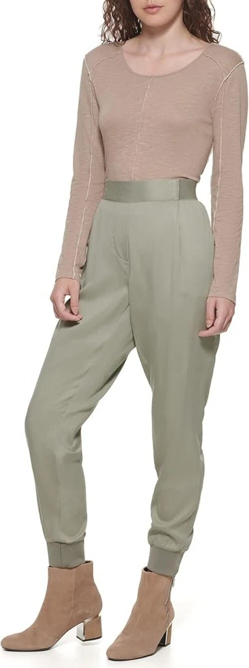 DKNY Trousers Pants Ribbed Ankle Cuff Easy Loose fit Green Womens Size X-Large