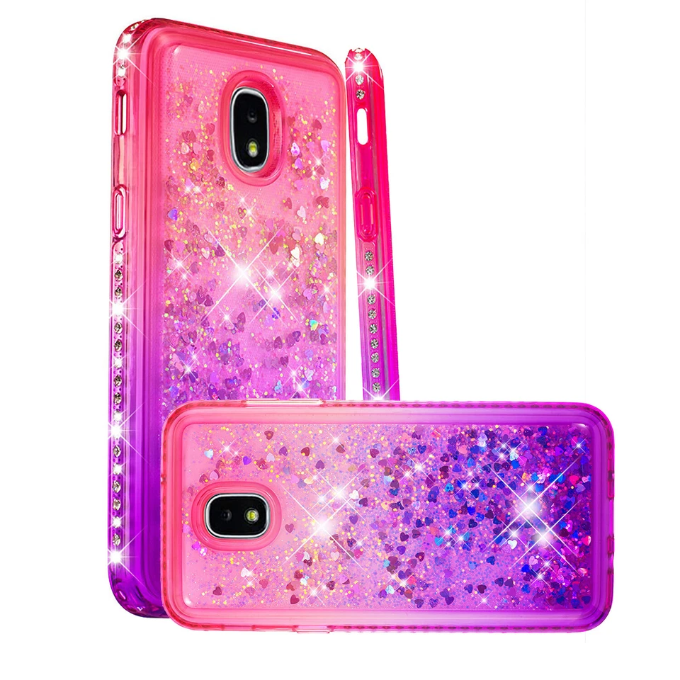 Funda de teléfono para Samsung Galaxy J3/J4 Plus/J7 brillo líquido diamante arena movediza Foto 2 de 4