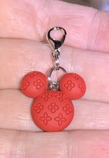 Red Mickey Mouse Floral Design Charm Zipper Pull  Keychain Add On Clip  