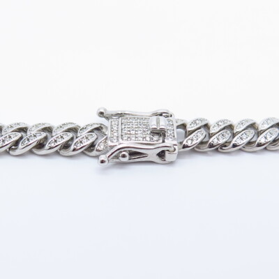 925 Sterling Silver C Z Cuban Chain Necklace 16