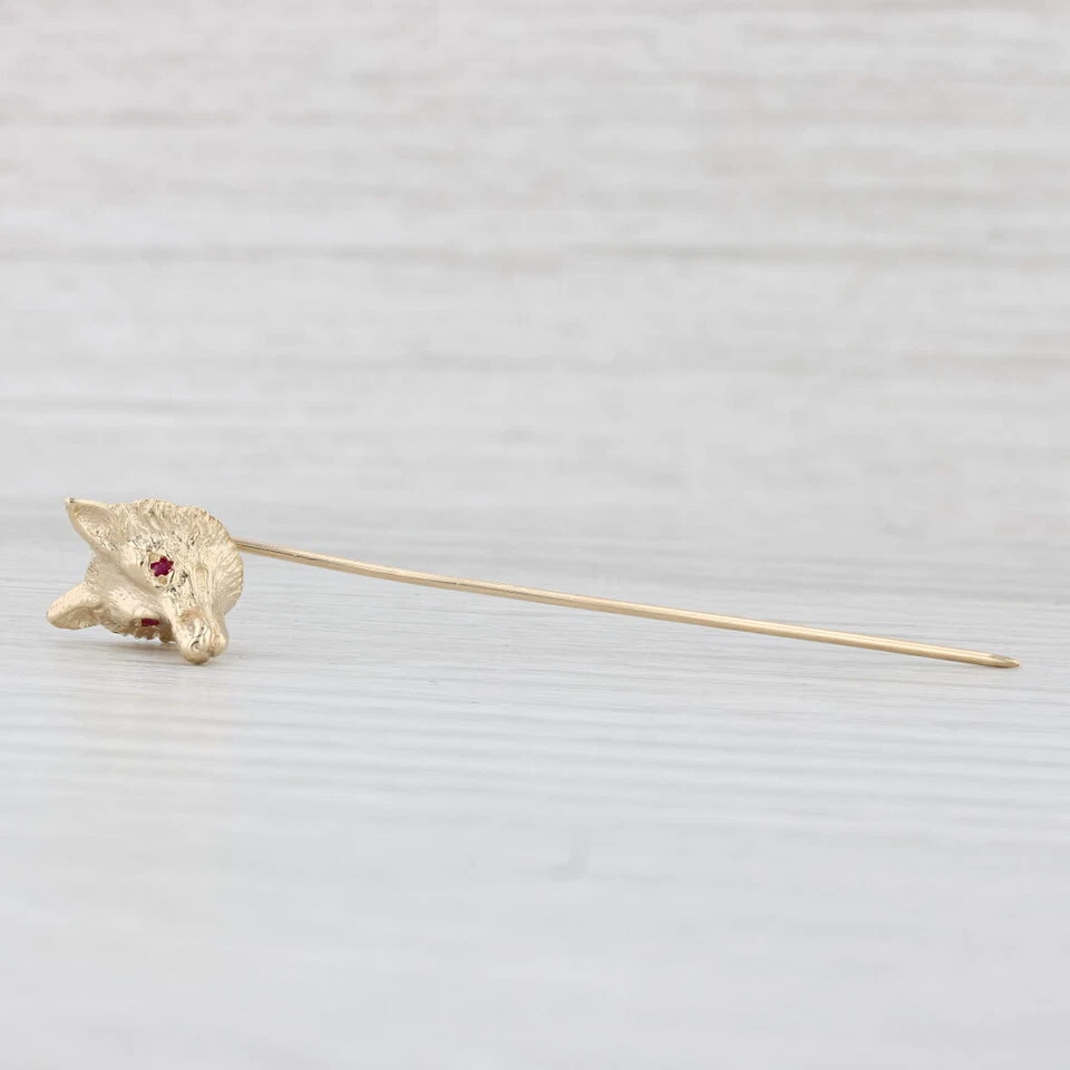 Vintage Wolf Stickpin Ruby Eyes Ouro Amarelo 14k - Imagem 3 de 4