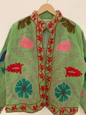 Traditional Cotton Canvas Hand Embroidered Suzani Jacket-Women's Suzani Jacket