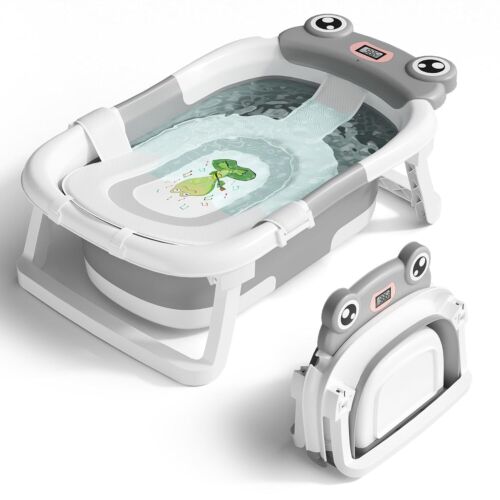 Baignoire Bébé, Baignoire Nouveau-né Pliable pour Bébé à Tout-Petit 0-24 Mois avec