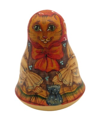 Vintage Roly Poly Cat Nevalyashka Doll Bell Russian Folk Art