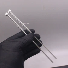 Solid 999 Pure Silver Lucky Cat Head Child Chopsticks Household Dinnerware 6.7''