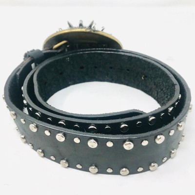 I.V.Y. Black Leather Studs Silver Skull Buckle Belt 2400-568 