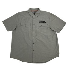 Harley-Davidson Shirt Men's XL Gray White Pinstripe Snap Button Down Mechanic