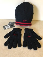 NWT Nike Youth Unisex Reversible Knit Beanie Hat Gloves Set One Size