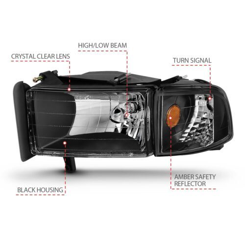 Juego de faros de cristal Anzo USA 111067 se adapta a 94-02 Ram 1500 Ram 2500 Ram 3500 - Imagen 4 de 10