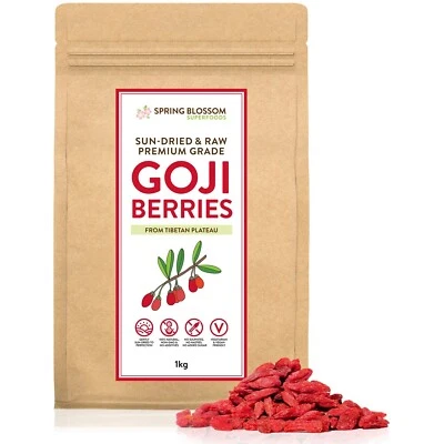 SPRING BLOSSOM 1KG GOJI BERRIES TIBETAN SUN-DRIED RAW NATURAL HEALTHY VEGAN SUPERFOOD SNACK