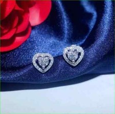 2.00 Ct Round Cut Real Moissanite Heart Shape Stud Earrings 925 Sterling Silver