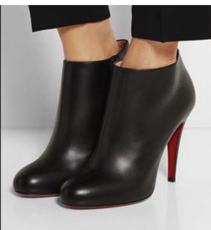 NIB Christian Louboutin BELLE 100 Leather Ankle Boots Heels Black