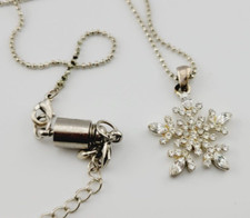 Christmas Necklace Silver Tone Crystal Snow Flake Pendant 16" Chain 1 XM
