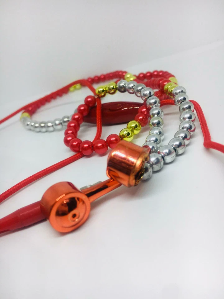 Joyería de diamantes de imitación roja para niña collar de perlas auriculares micrófono cuentas 40 cm auriculares  Foto 2 de 4