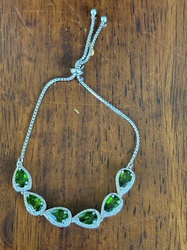 Bracciale in argento sterling rodiato e rodiato cromato verde - regolabile - Foto 3 di 11