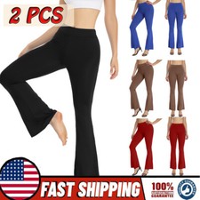 Women High Waist Bootleg Flare Bootcut Yoga Pants Wide Leg Gym Dress Trousers US