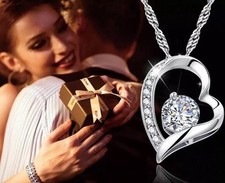 925 Sterling Silver Cubic CZ I Love You Open Heart Pendant Necklace 17" N19