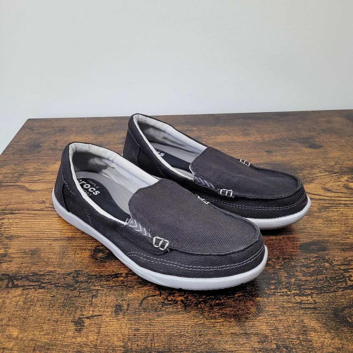 Crocs Women s Valu II Canvas Loafer Black Triple Comfort Slip On Size 5M