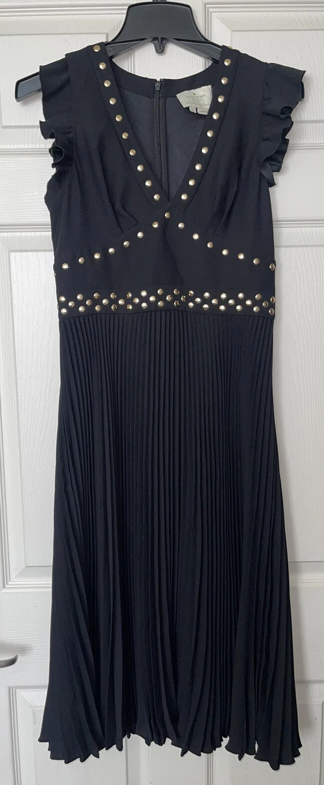 Abito nero Kate Spade borchie crepe taglia 6 VENDITA AL DETTAGLIO $248