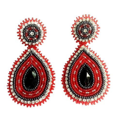 NEW STATEMENT HANDCRAFTED RED BLACK TEAR DROP POST DROP/DANGLE EARRINGS E60/30 - Picture 2 of 2