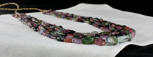 Certified Natural Multi Tourmaline 713 Carats Cabochon 5 Line Gemstone Necklace - Picture 6 of 10