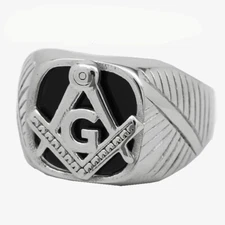Men's,Stainless Steel Silver Black Onyx,Masonic Rings 8 9,10,11,12 13 + BOX