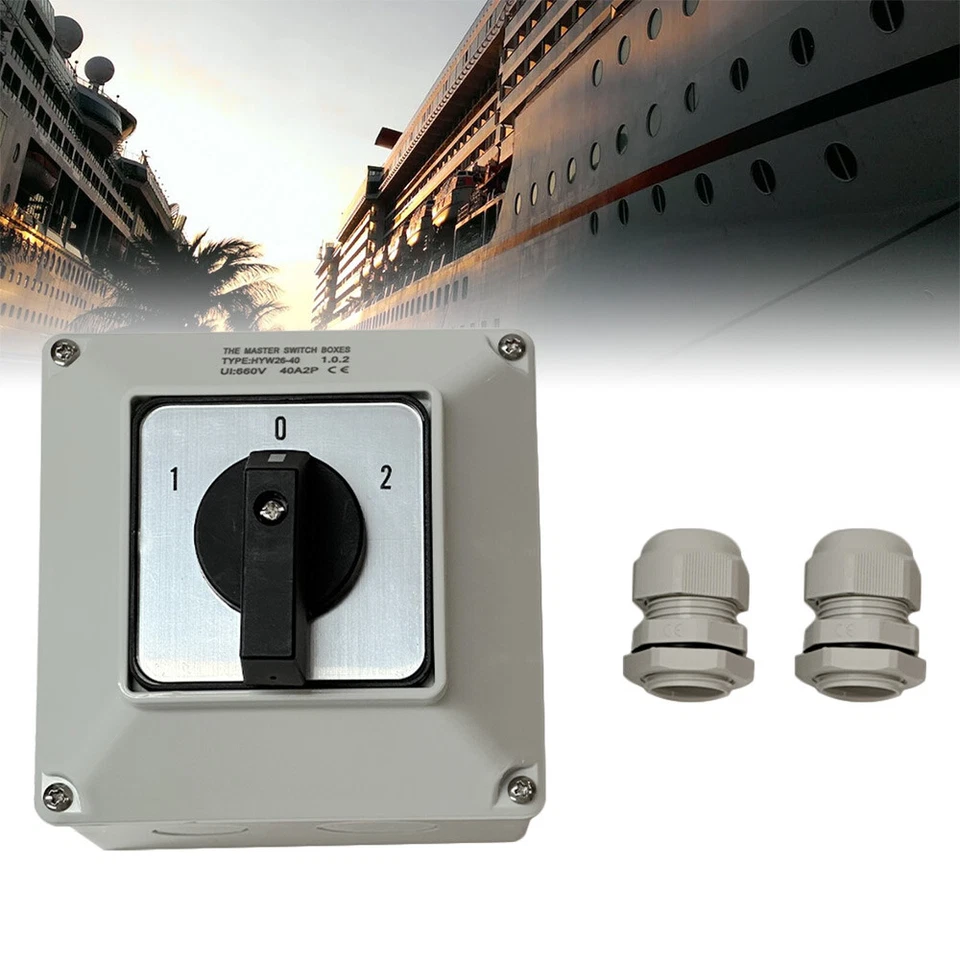 40AMP 2 POLE ENCLOSED CHANGE OVER SWITCH IP65 3 Position Rotary IP65 Waterproof - image 4 of 4