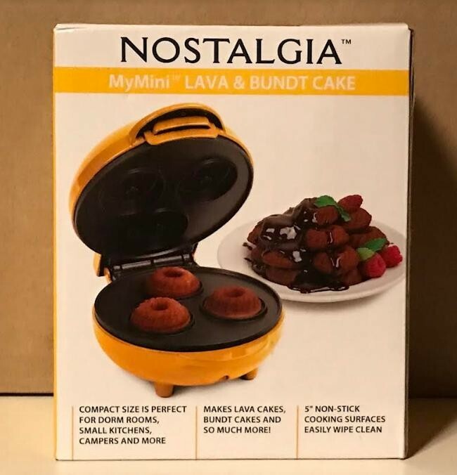Nostalgia My Mini Lava Bundt Cake Maker Compact Non-Stick Mini Yellow New