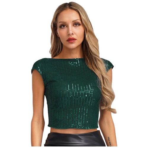 Damen Oben Zuschneiden Dressy T-Shirt Einfarbige Farbe Oberteile Bankett Ladies - Picture 10 of 74