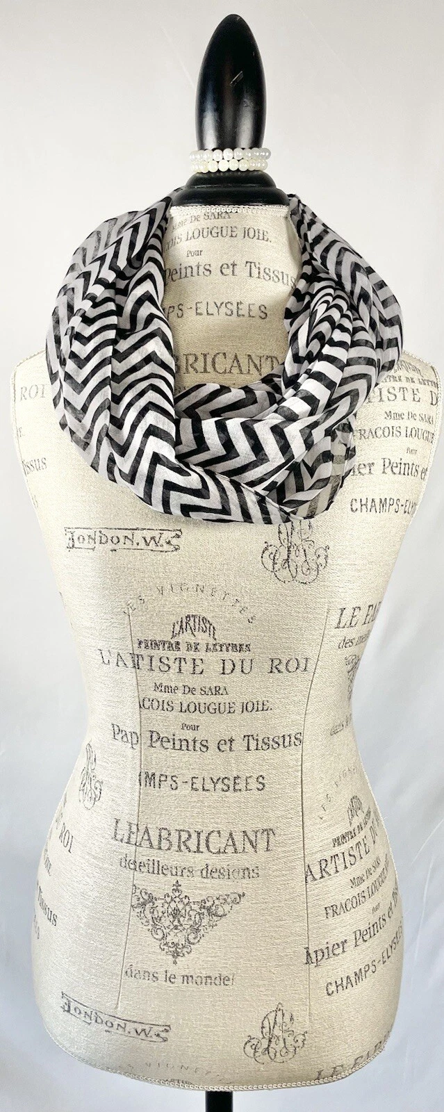 Chevron Infinity Scarf Wide Circle Loop Soft Black White Lightweight Long