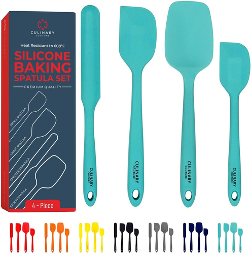 4-Piece Aqua Silicone Spatula Set - Heat Resistant up to 608°F, Bpa-Free Spatula - Picture 8 of 12