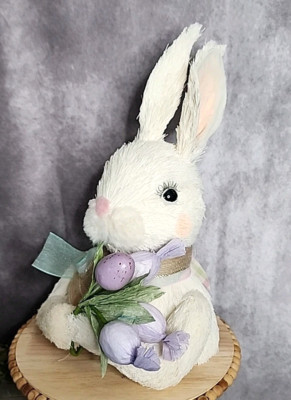 Sisal Straw Easter Bunny Rabbit Head Bust Figure 14'' Straw Spring Eggs Bow NEW