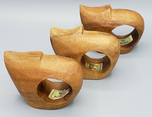 Vintage Wooden Cat Napkin Holder Rings Set of 3, Made in Philipines - Picture 3 of 4